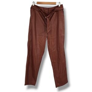 LOFT Womens Faux Leather Tie Waist Pants Cognac Brown Straight Leg Size 10